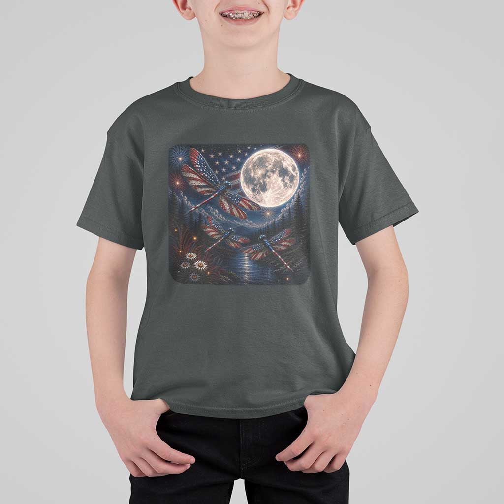 American Flag Dragonfly Patriotic 4th Of July T Shirt For Kid