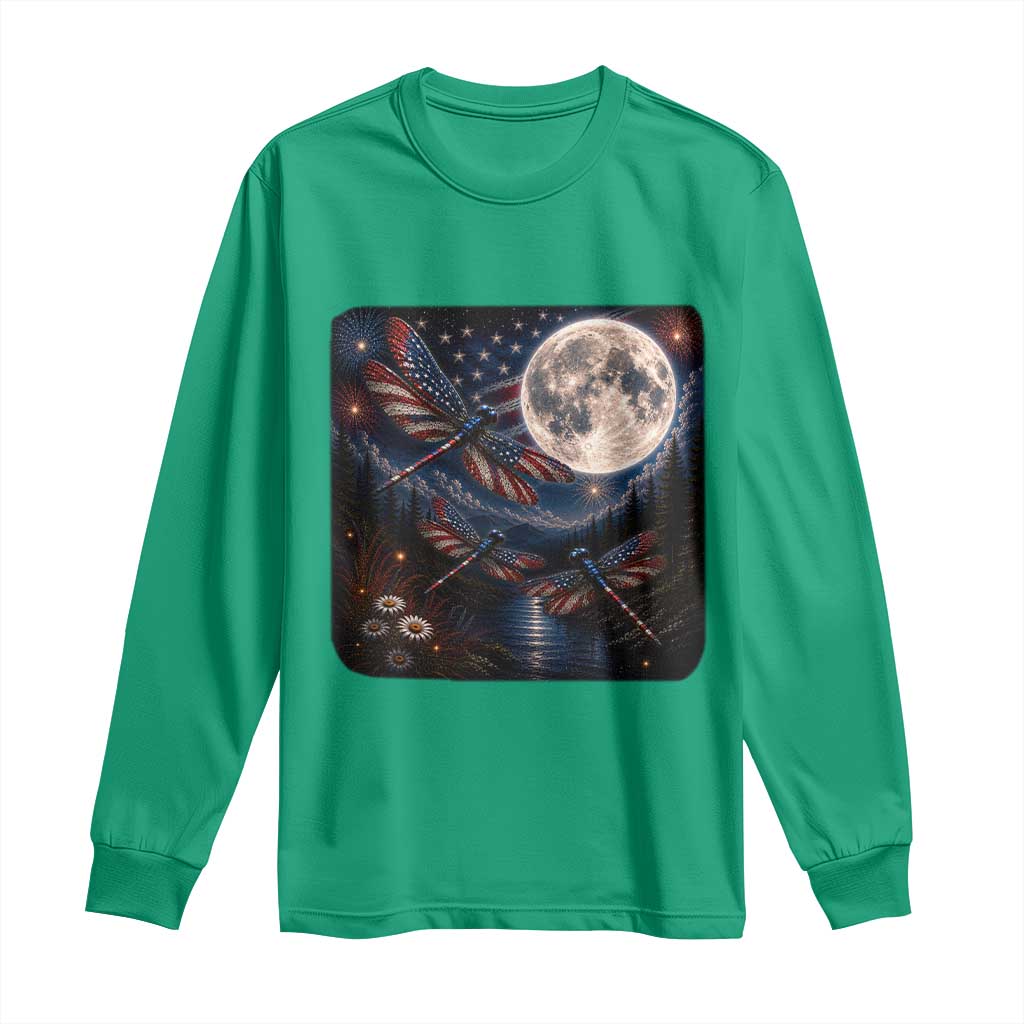American Flag Dragonfly Patriotic 4th Of July Long Sleeve Shirt