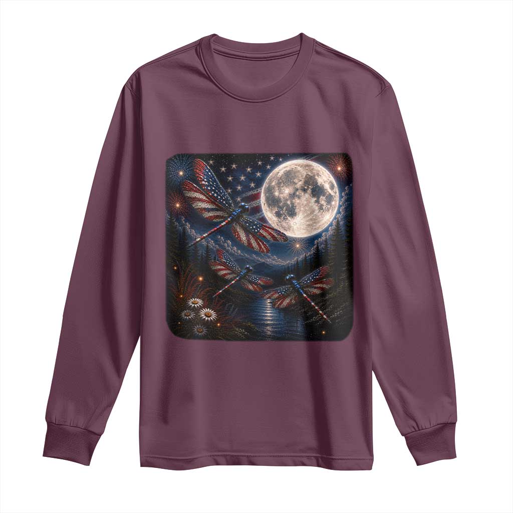 American Flag Dragonfly Patriotic 4th Of July Long Sleeve Shirt