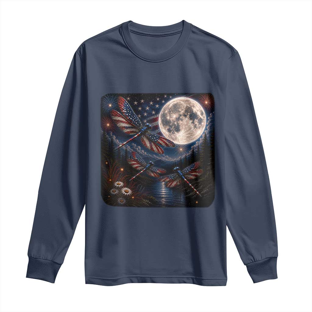 American Flag Dragonfly Patriotic 4th Of July Long Sleeve Shirt