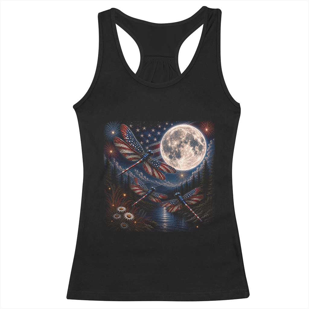 American Flag Dragonfly Patriotic 4th Of July Racerback Tank Top