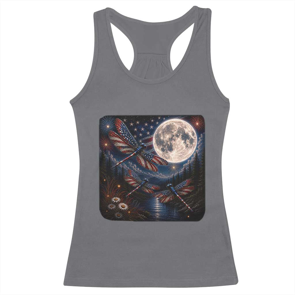 American Flag Dragonfly Patriotic 4th Of July Racerback Tank Top