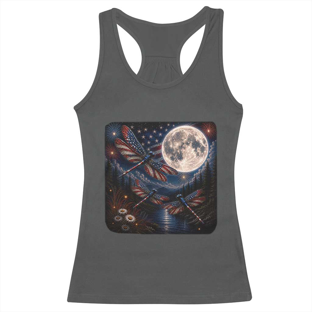 American Flag Dragonfly Patriotic 4th Of July Racerback Tank Top