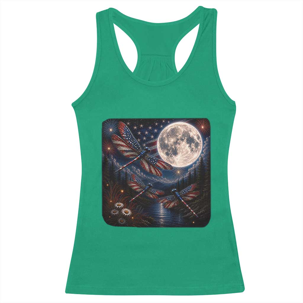 American Flag Dragonfly Patriotic 4th Of July Racerback Tank Top