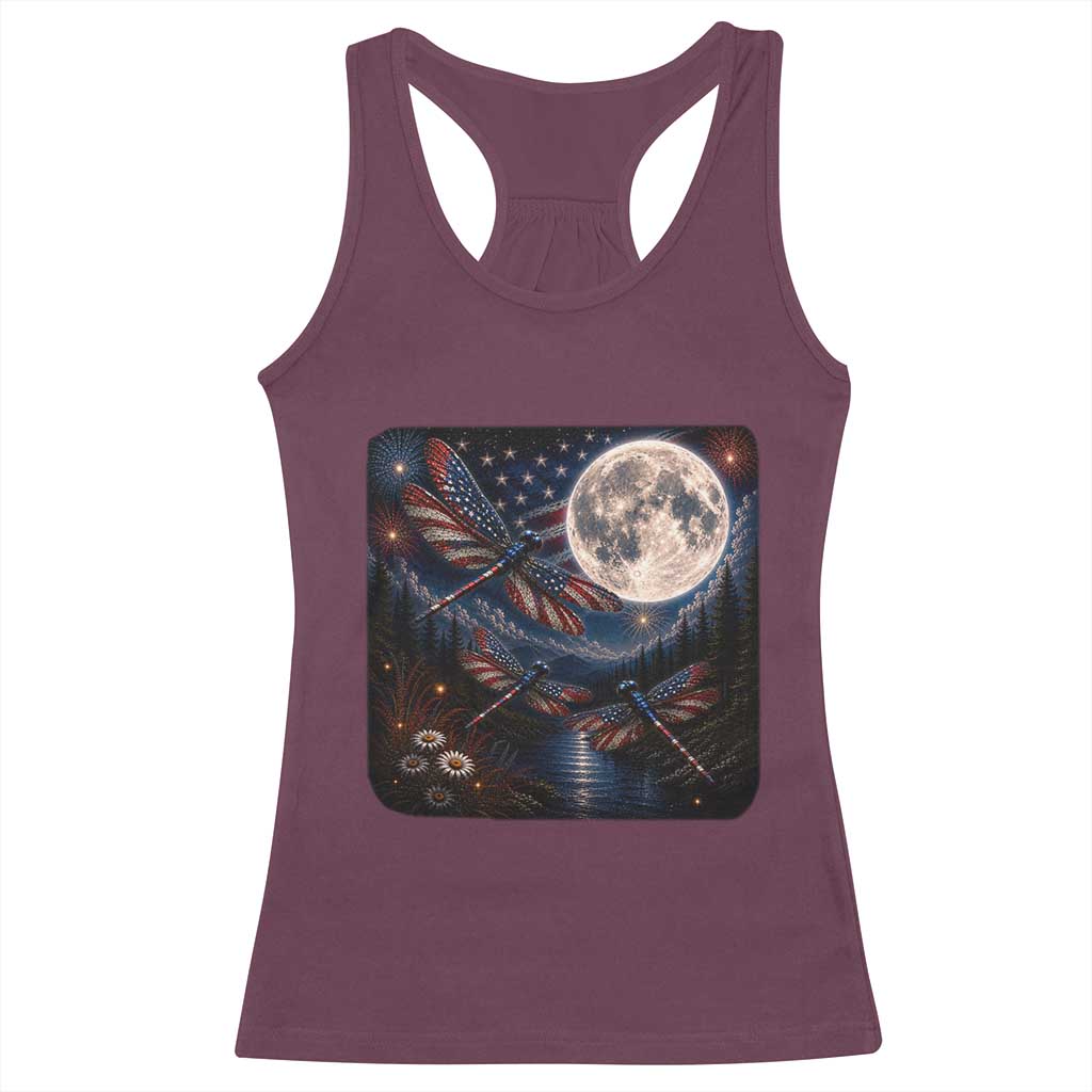 American Flag Dragonfly Patriotic 4th Of July Racerback Tank Top