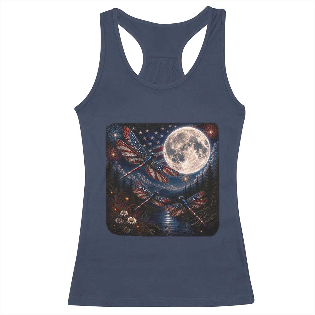 American Flag Dragonfly Patriotic 4th Of July Racerback Tank Top
