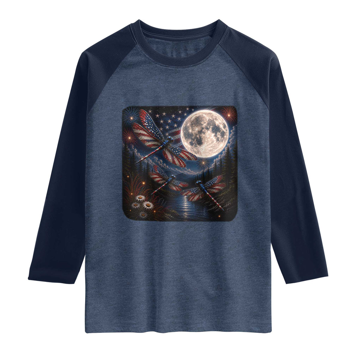 American Flag Dragonfly Patriotic 4th Of July Raglan Shirt