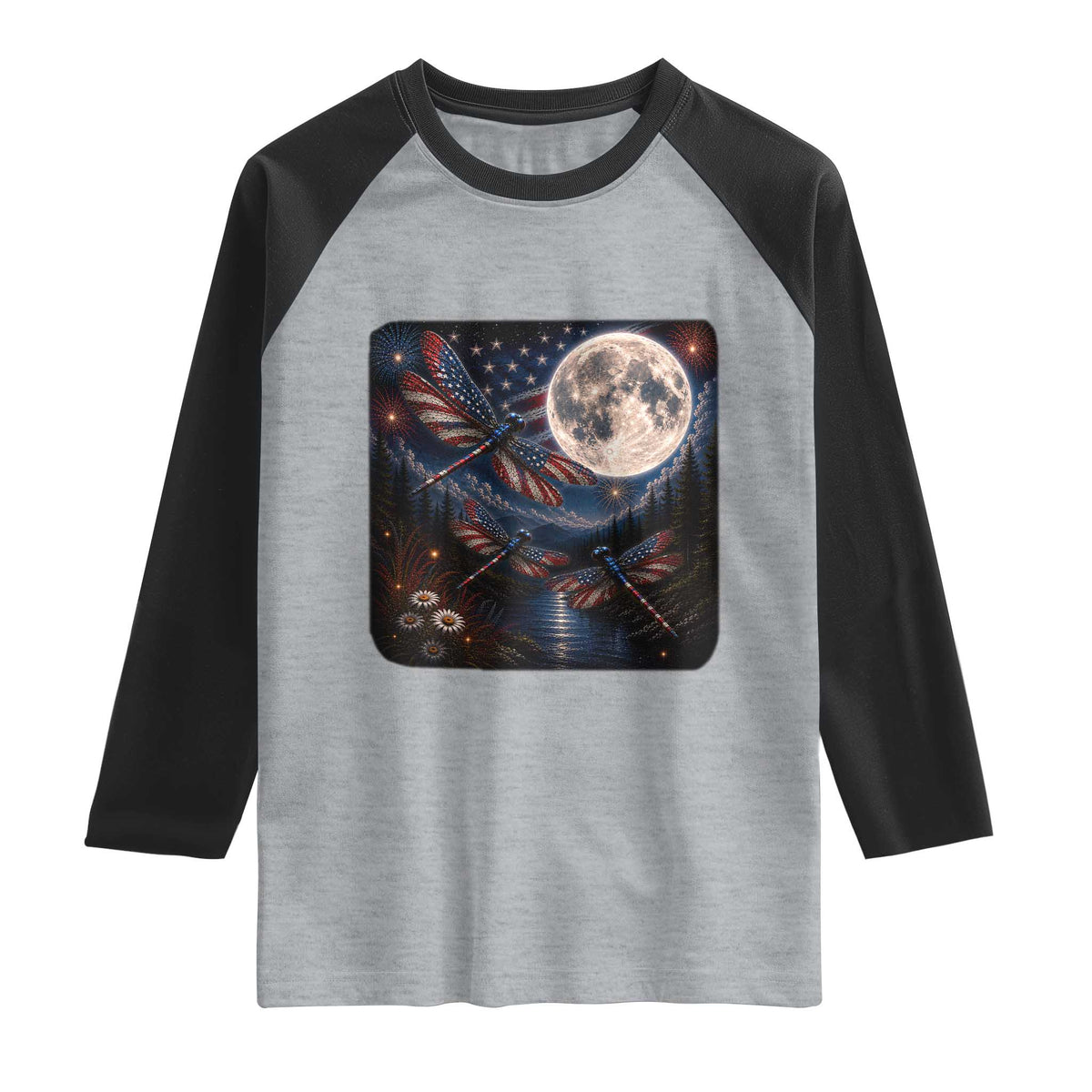 American Flag Dragonfly Patriotic 4th Of July Raglan Shirt