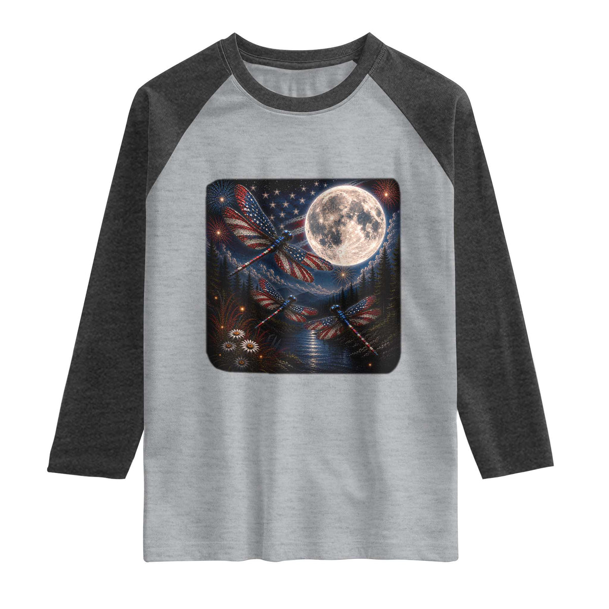 American Flag Dragonfly Patriotic 4th Of July Raglan Shirt