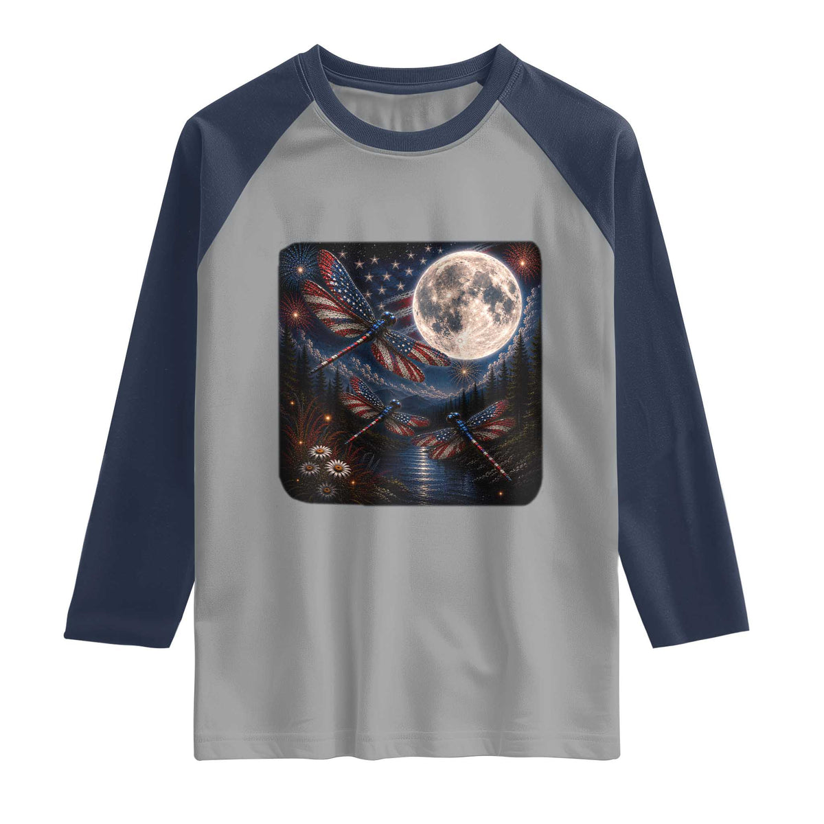 American Flag Dragonfly Patriotic 4th Of July Raglan Shirt