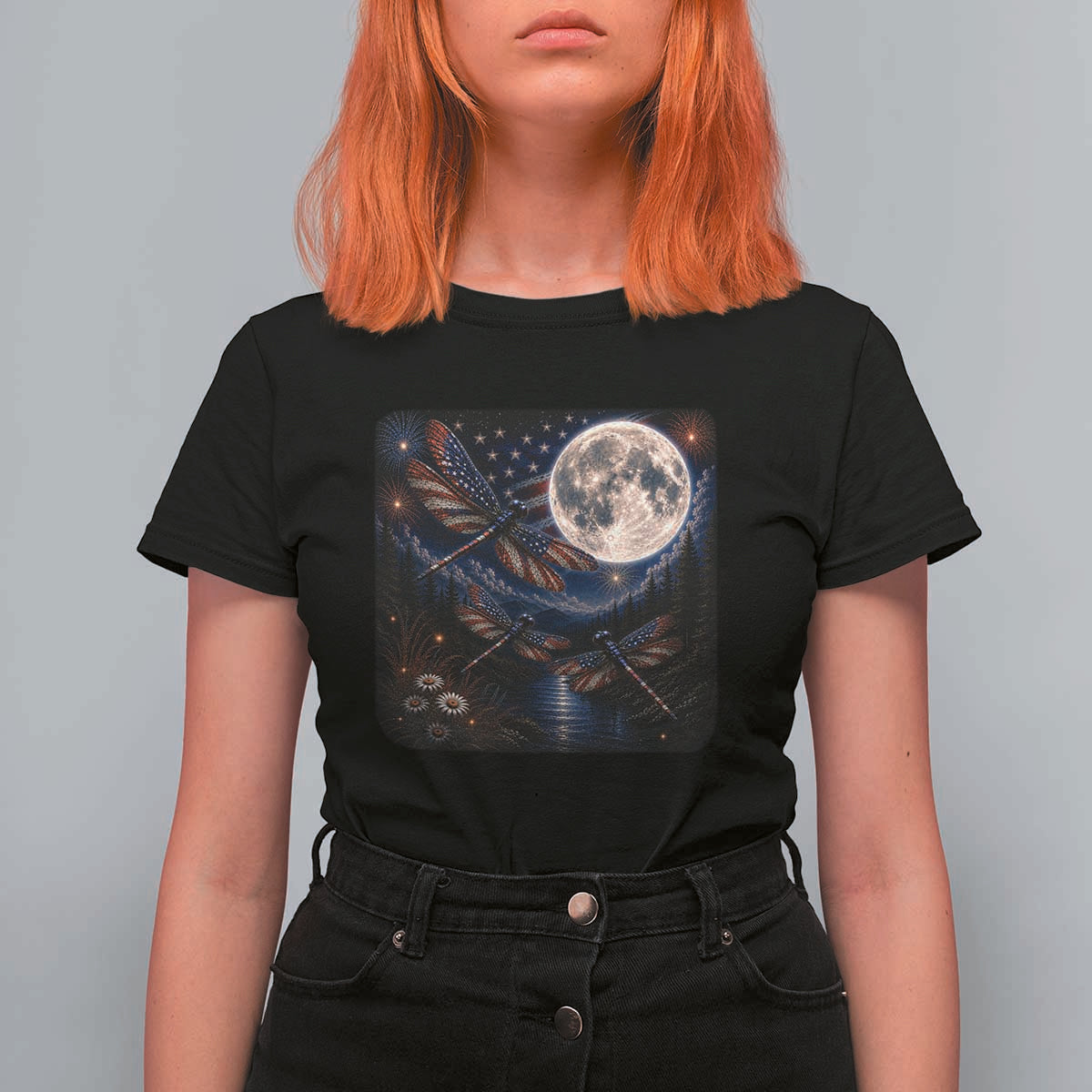 American Flag Dragonfly Patriotic 4th Of July T Shirt For Women