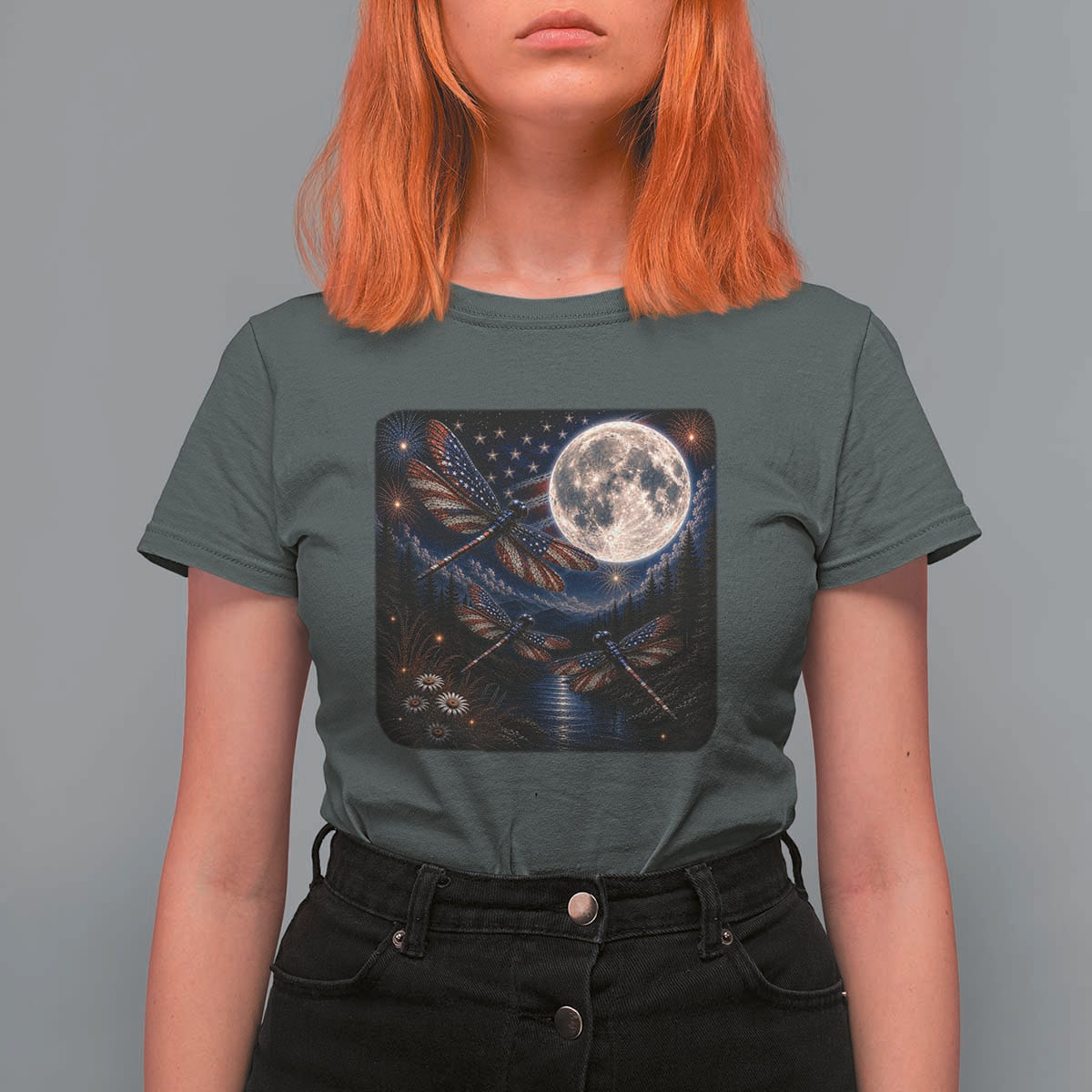 American Flag Dragonfly Patriotic 4th Of July T Shirt For Women