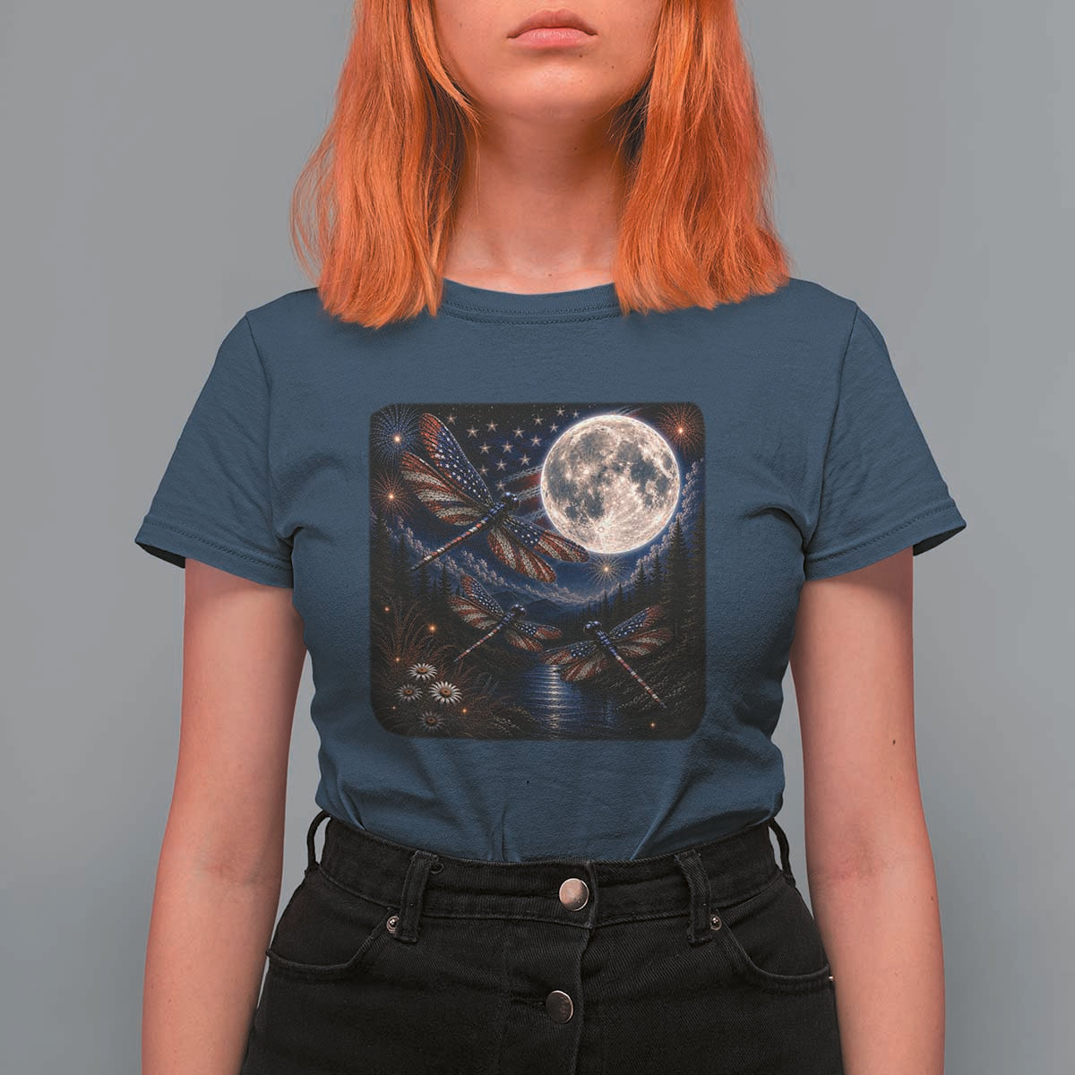 American Flag Dragonfly Patriotic 4th Of July T Shirt For Women