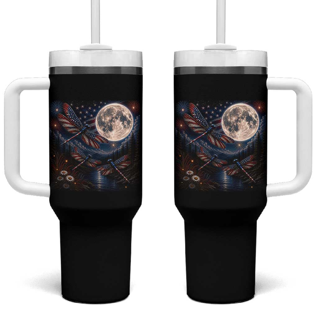 American Flag Dragonfly Patriotic 4th Of July Tumbler With Handle