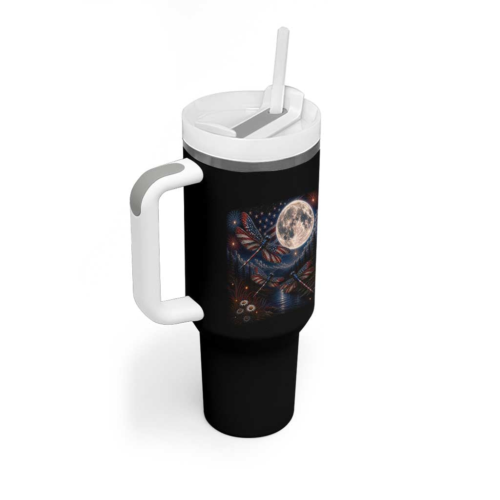 American Flag Dragonfly Patriotic 4th Of July Tumbler With Handle