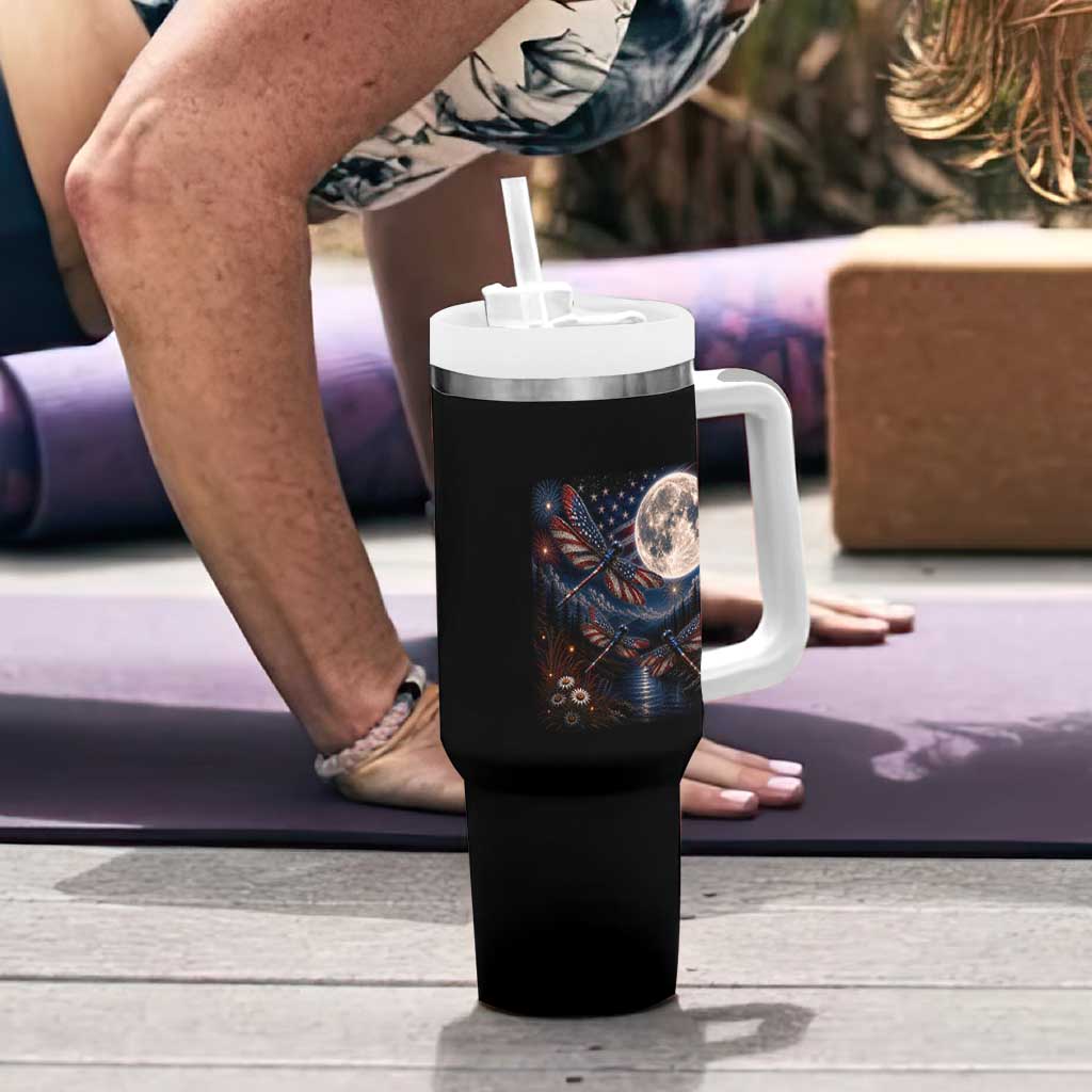 American Flag Dragonfly Patriotic 4th Of July Tumbler With Handle