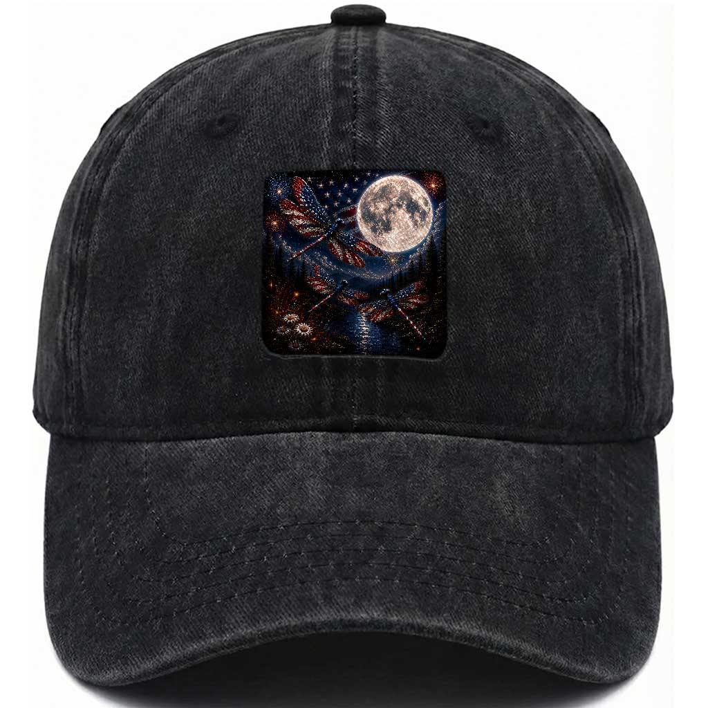American Flag Dragonfly Patriotic 4th Of July Washed Cotton Baseball Cap