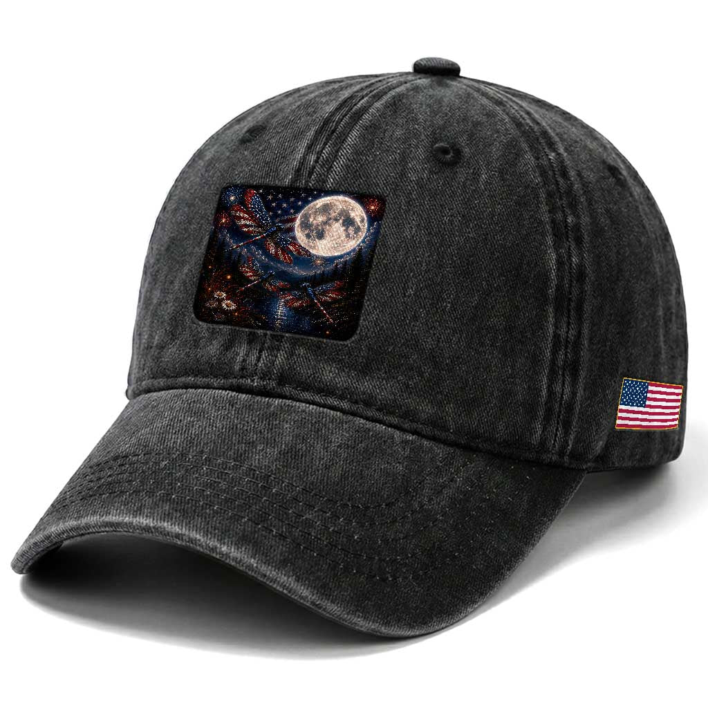 American Flag Dragonfly Patriotic 4th Of July Washed Cotton Baseball Cap