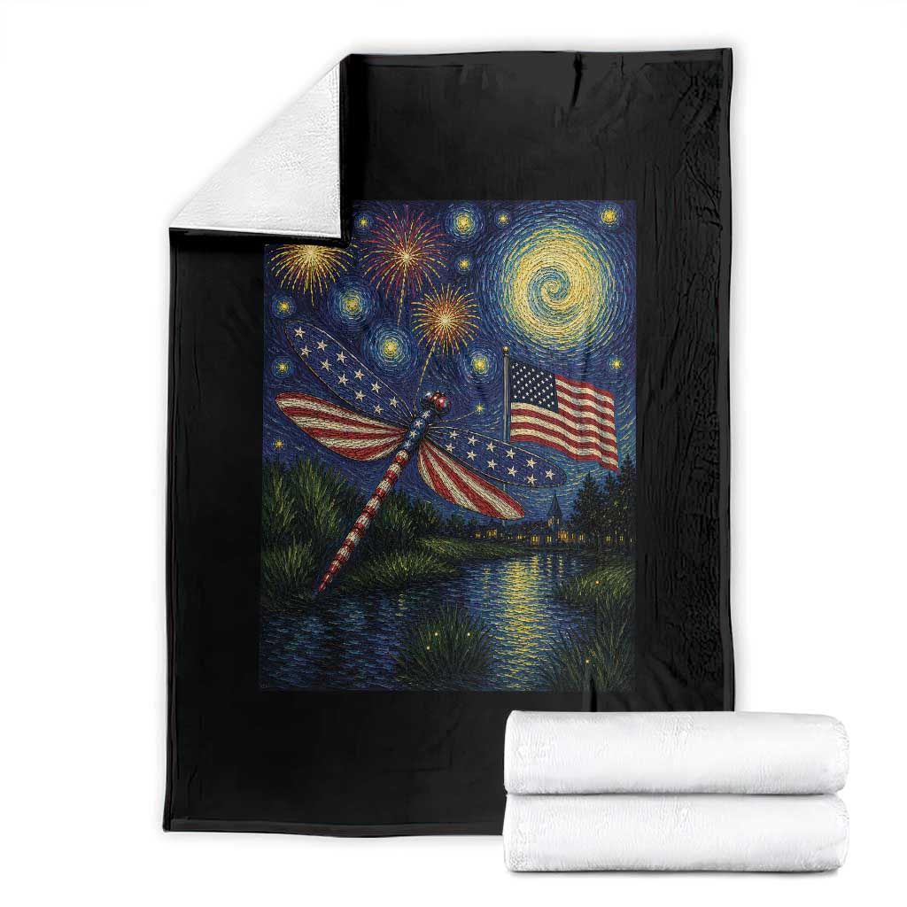Patriotic Dragonfly Starry Night Swirls Throw Blanket Nature Lovers