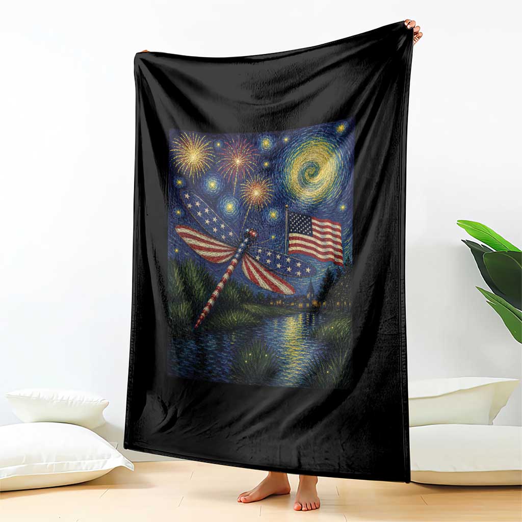 Patriotic Dragonfly Starry Night Swirls Throw Blanket Nature Lovers