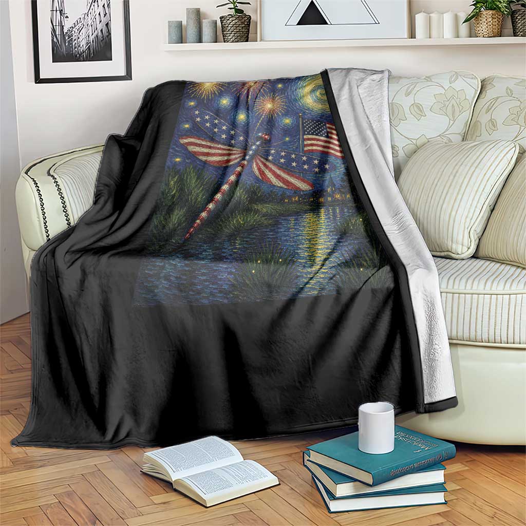 Patriotic Dragonfly Starry Night Swirls Throw Blanket Nature Lovers