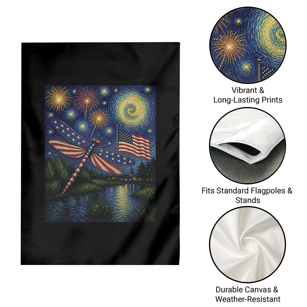 Patriotic Dragonfly Starry Night Swirls Garden Flag Nature Lovers