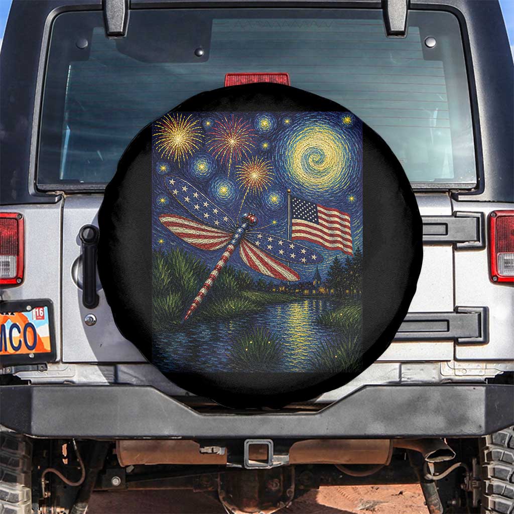 Patriotic Dragonfly Starry Night Swirls Spare Tire Cover Nature Lovers