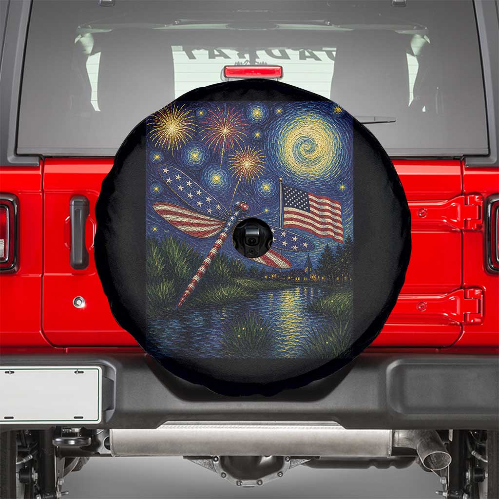 Patriotic Dragonfly Starry Night Swirls Spare Tire Cover Nature Lovers