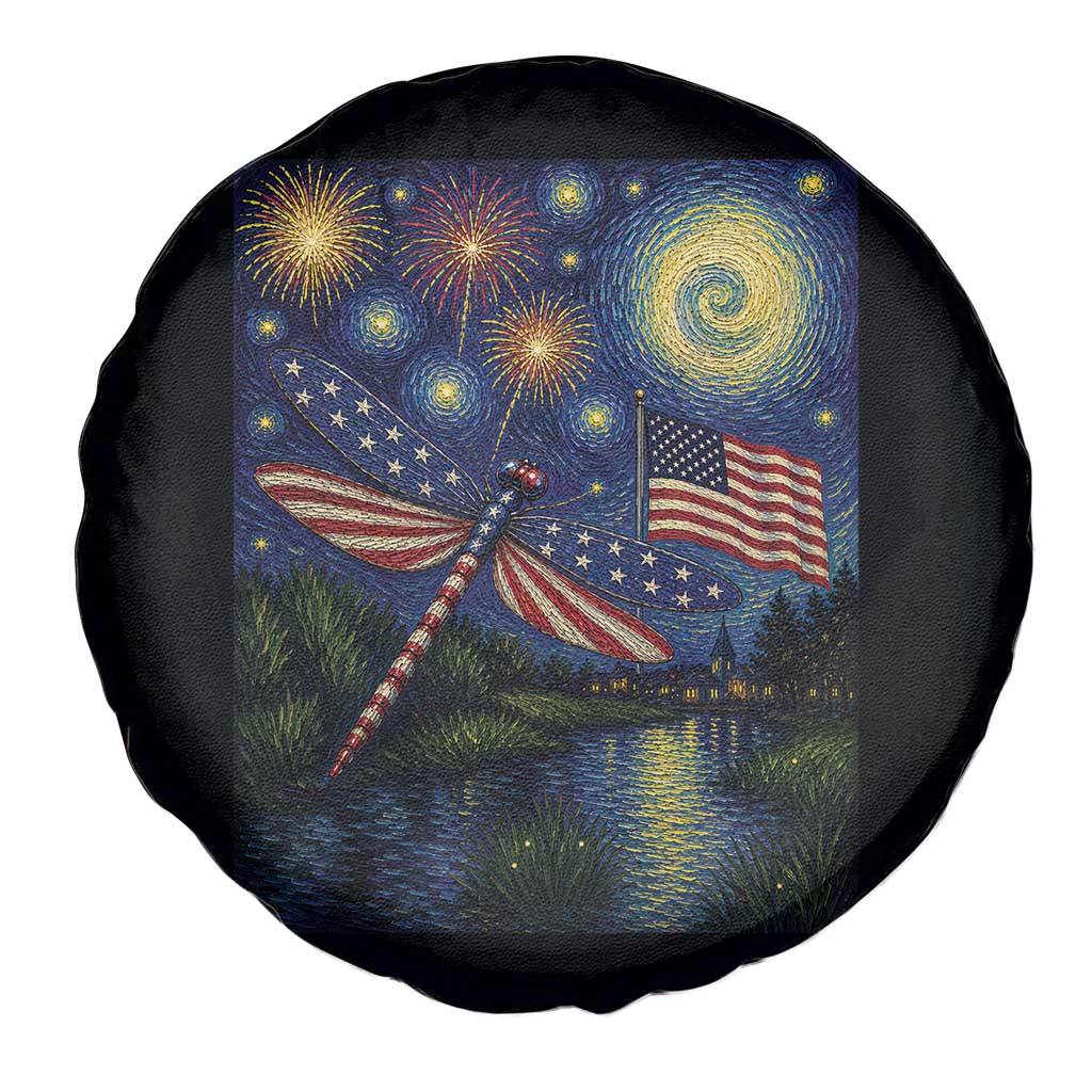 Patriotic Dragonfly Starry Night Swirls Spare Tire Cover Nature Lovers