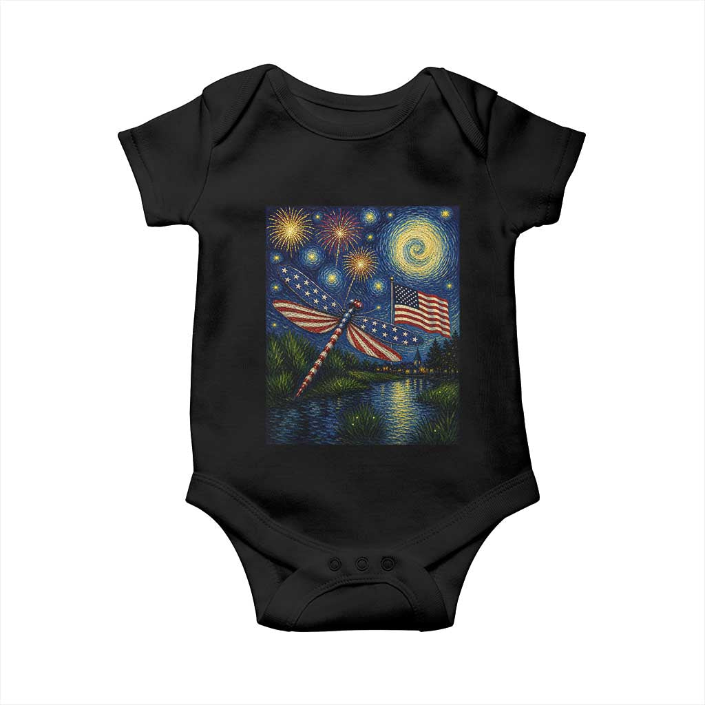Patriotic Dragonfly Starry Night Swirls Baby Onesie Nature Lovers