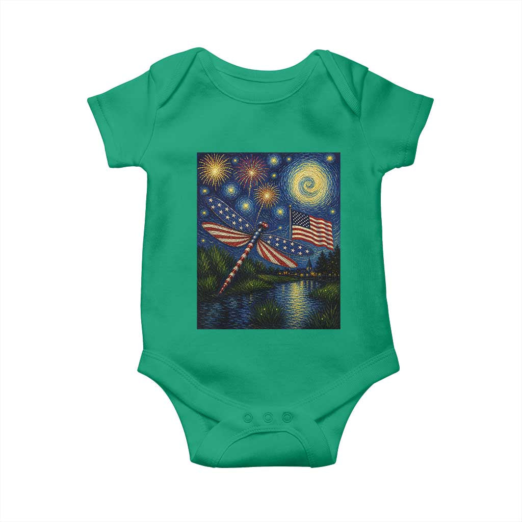 Patriotic Dragonfly Starry Night Swirls Baby Onesie Nature Lovers