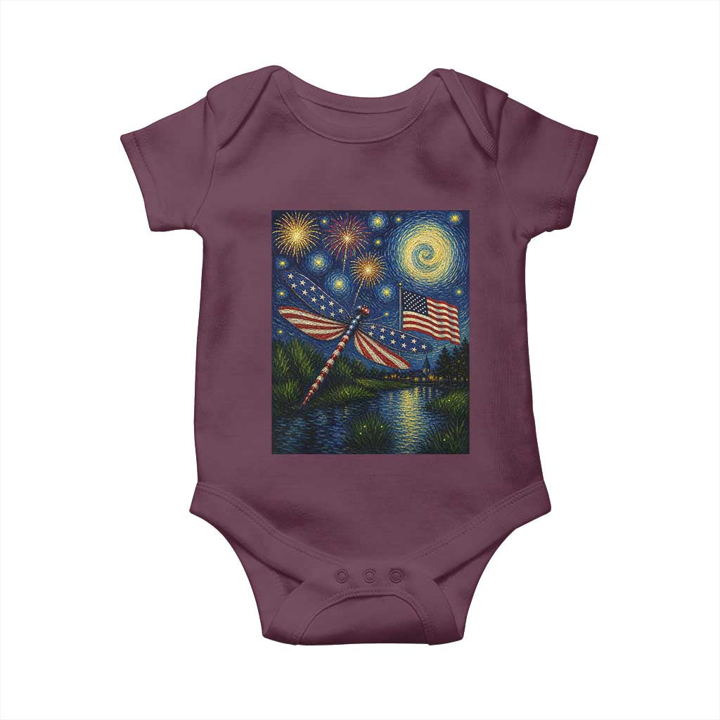 Patriotic Dragonfly Starry Night Swirls Baby Onesie Nature Lovers