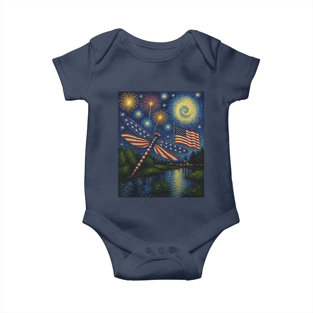 Patriotic Dragonfly Starry Night Swirls Baby Onesie Nature Lovers