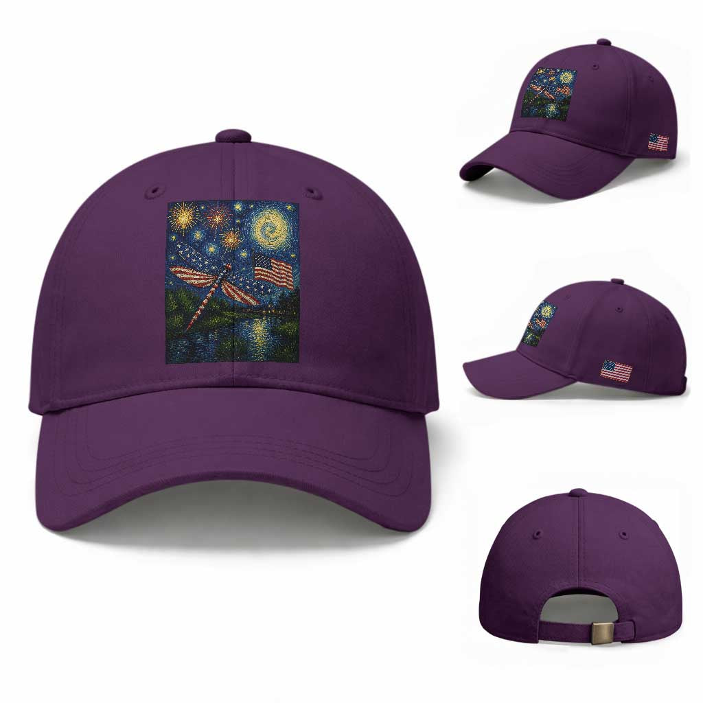 Patriotic Dragonfly Starry Night Swirls Baseball Cap Nature Lovers