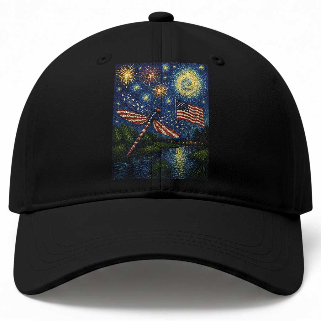 Patriotic Dragonfly Starry Night Swirls Baseball Cap Nature Lovers