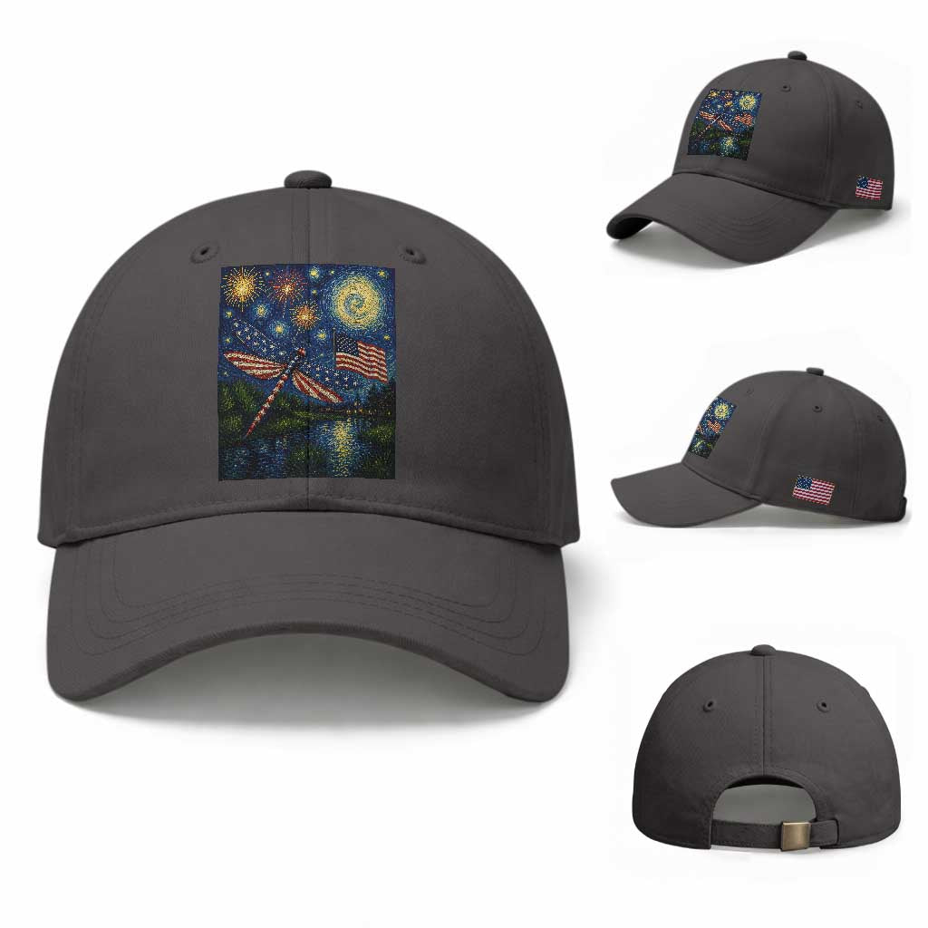 Patriotic Dragonfly Starry Night Swirls Baseball Cap Nature Lovers