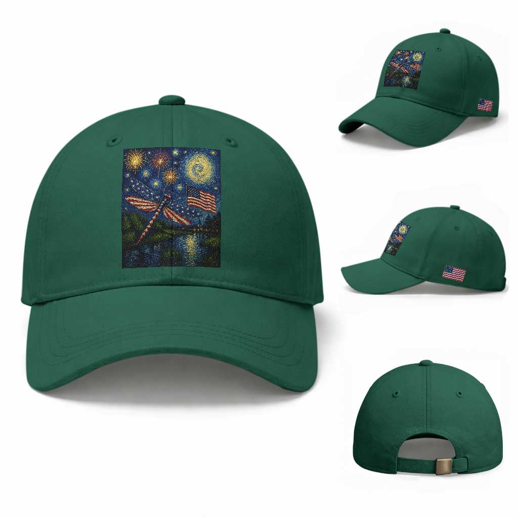 Patriotic Dragonfly Starry Night Swirls Baseball Cap Nature Lovers