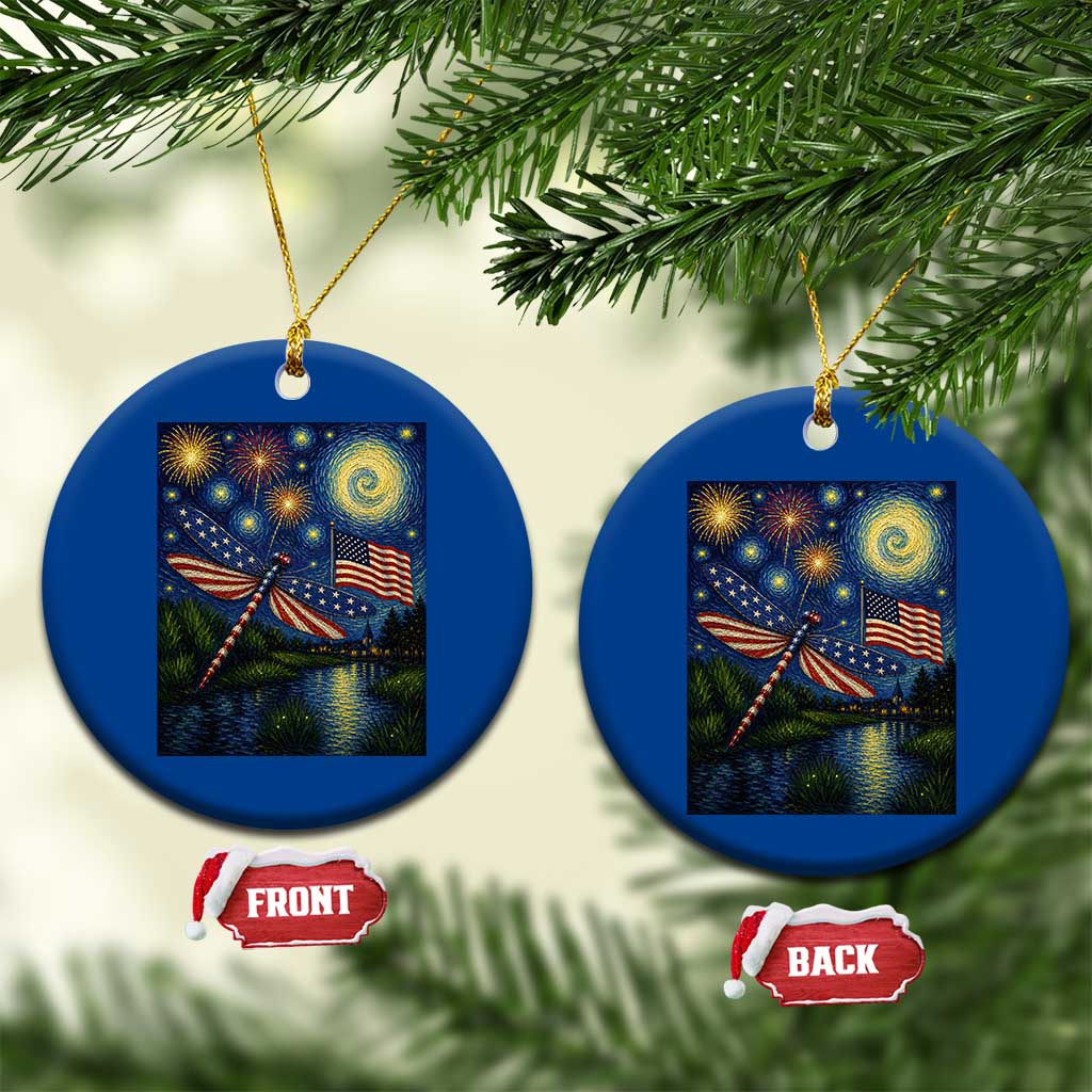 Patriotic Dragonfly Starry Night Swirls Ceramic Ornament Nature Lovers