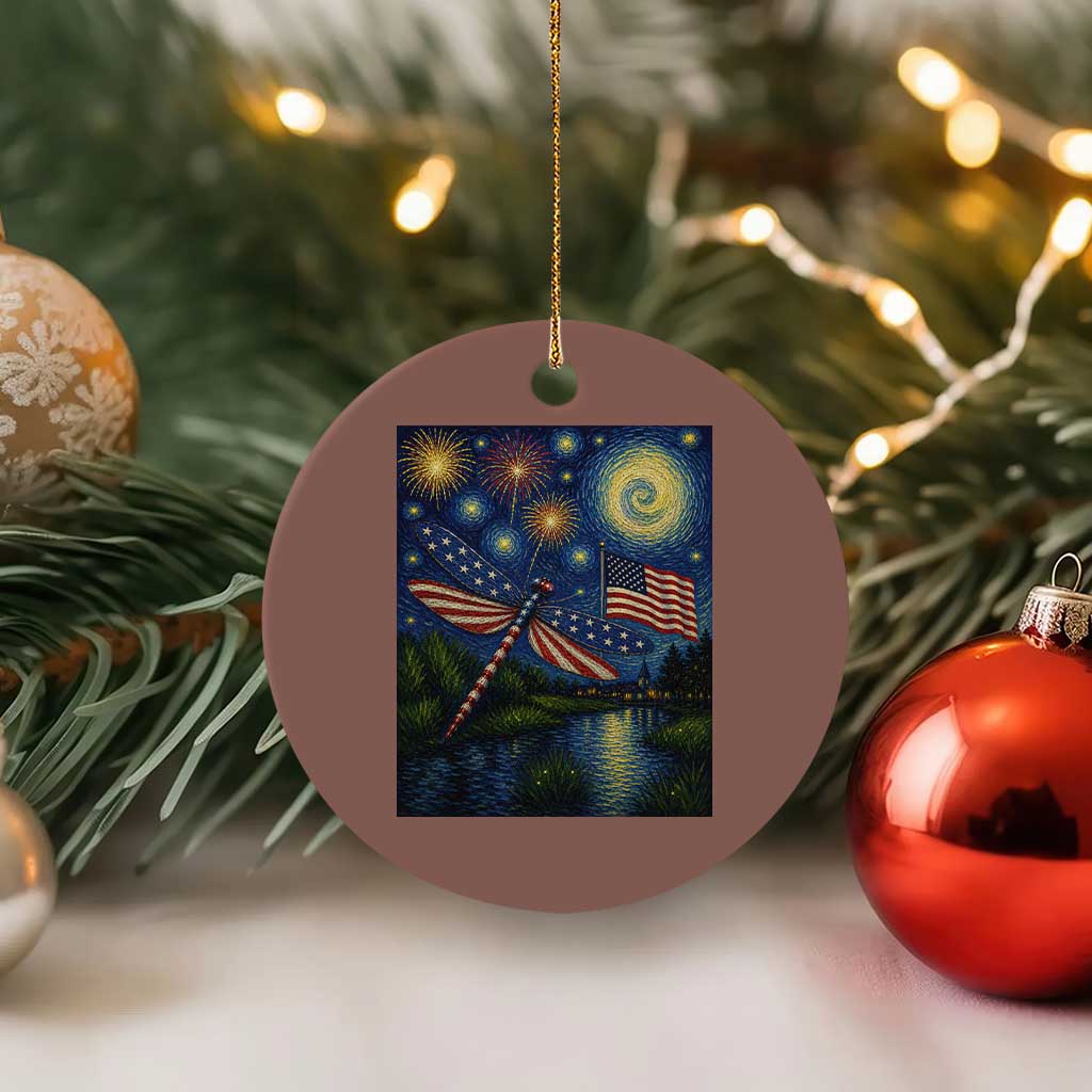 Patriotic Dragonfly Starry Night Swirls Ceramic Ornament Nature Lovers