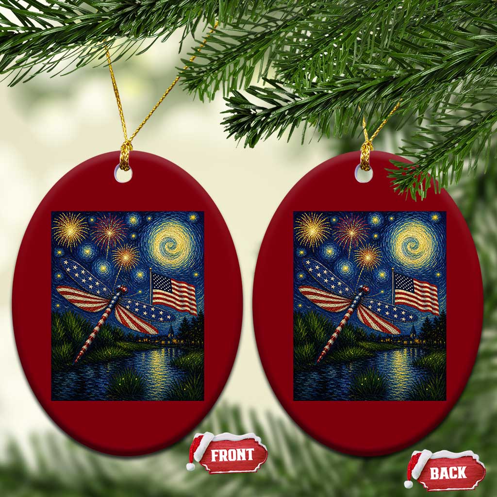 Patriotic Dragonfly Starry Night Swirls Ceramic Ornament Nature Lovers