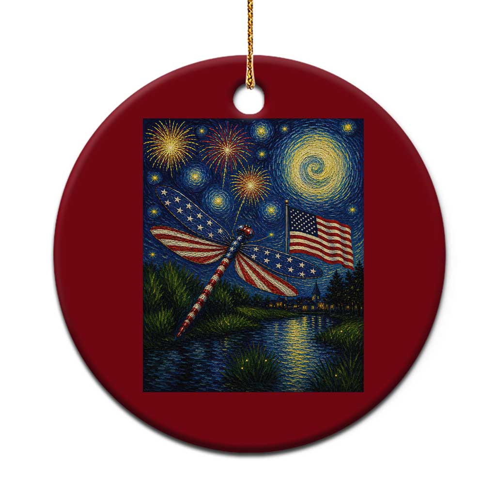 Patriotic Dragonfly Starry Night Swirls Ceramic Ornament Nature Lovers