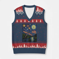 Patriotic Dragonfly Starry Night Swirls V-Neck Knit Sweater Vest Nature Lovers