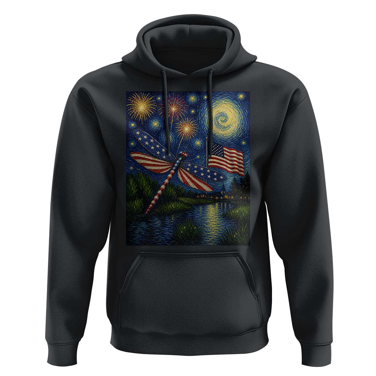 Patriotic Dragonfly Starry Night Swirls Hoodie Nature Lovers