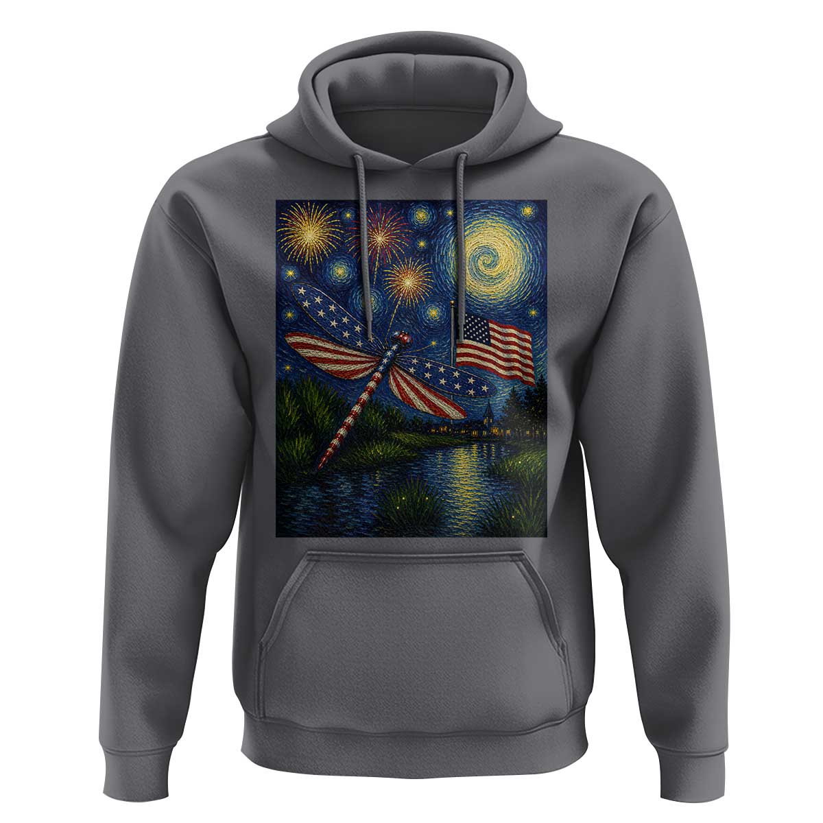 Patriotic Dragonfly Starry Night Swirls Hoodie Nature Lovers