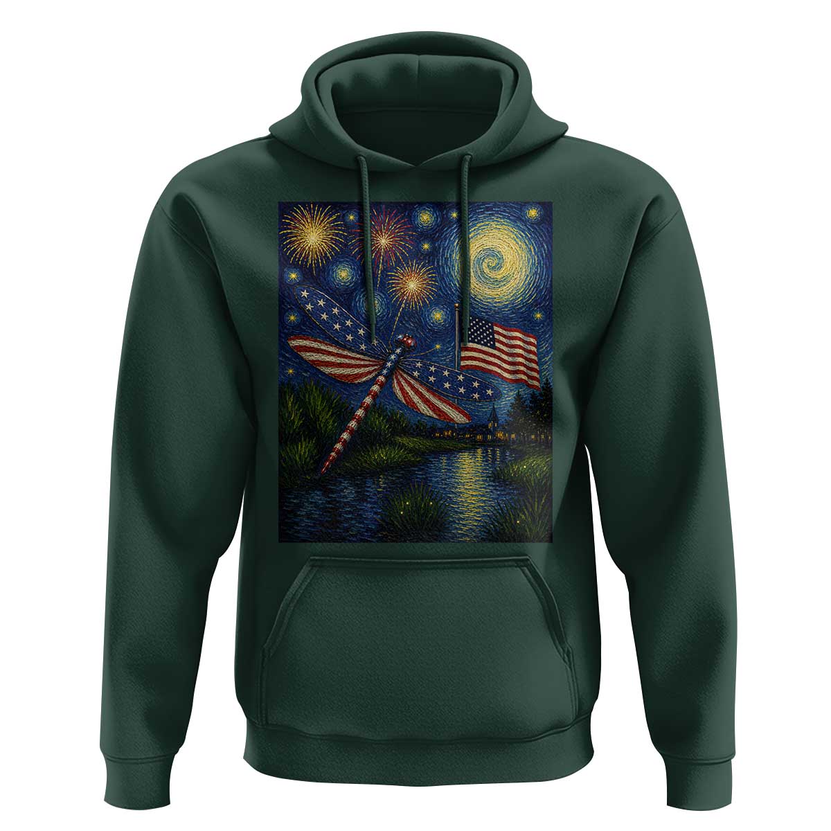 Patriotic Dragonfly Starry Night Swirls Hoodie Nature Lovers