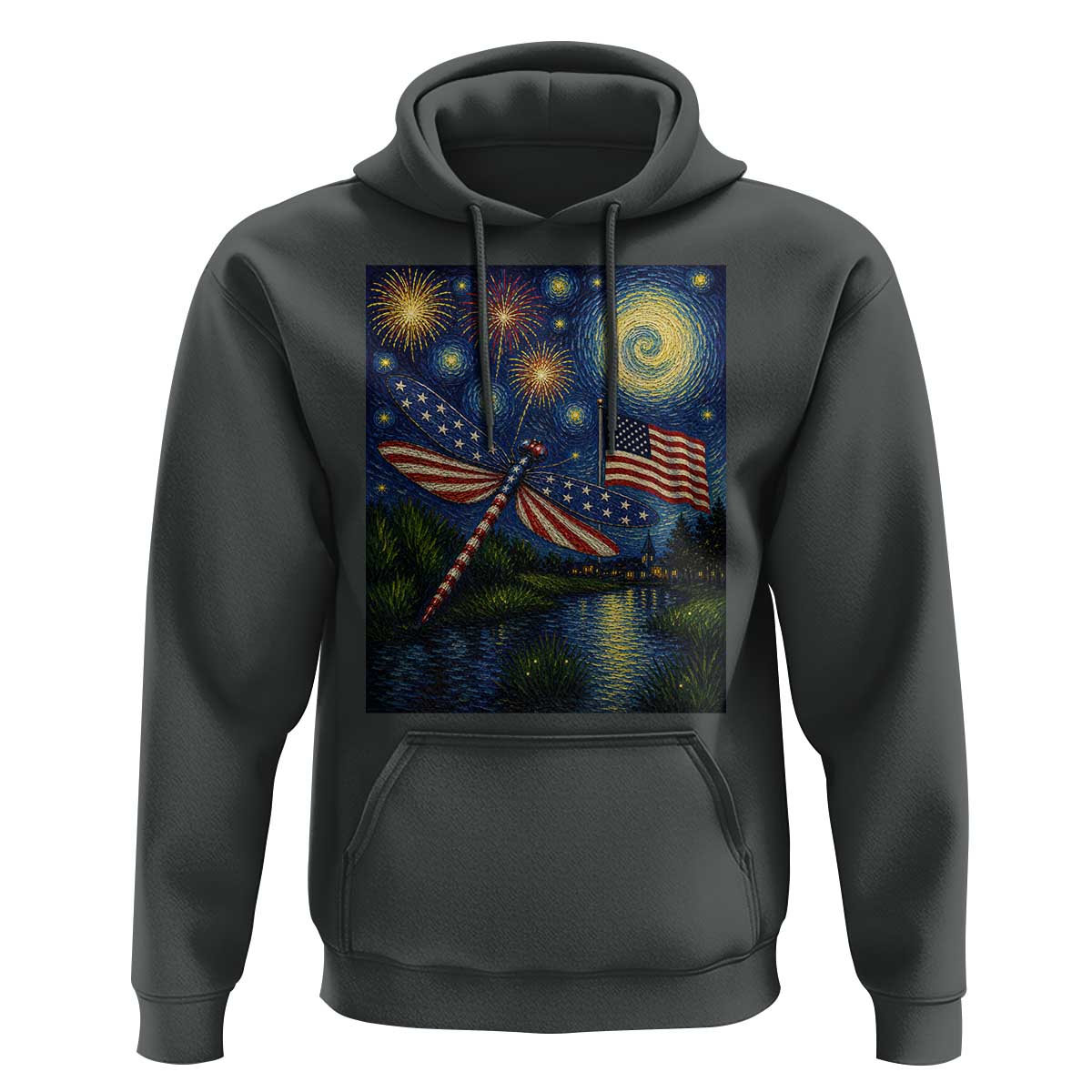 Patriotic Dragonfly Starry Night Swirls Hoodie Nature Lovers