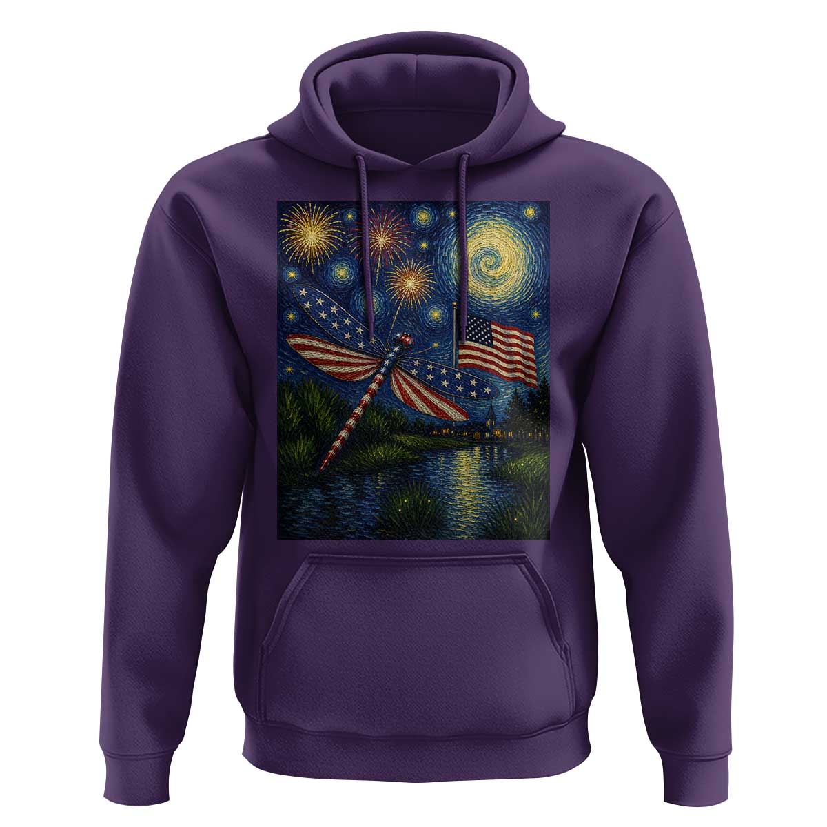 Patriotic Dragonfly Starry Night Swirls Hoodie Nature Lovers
