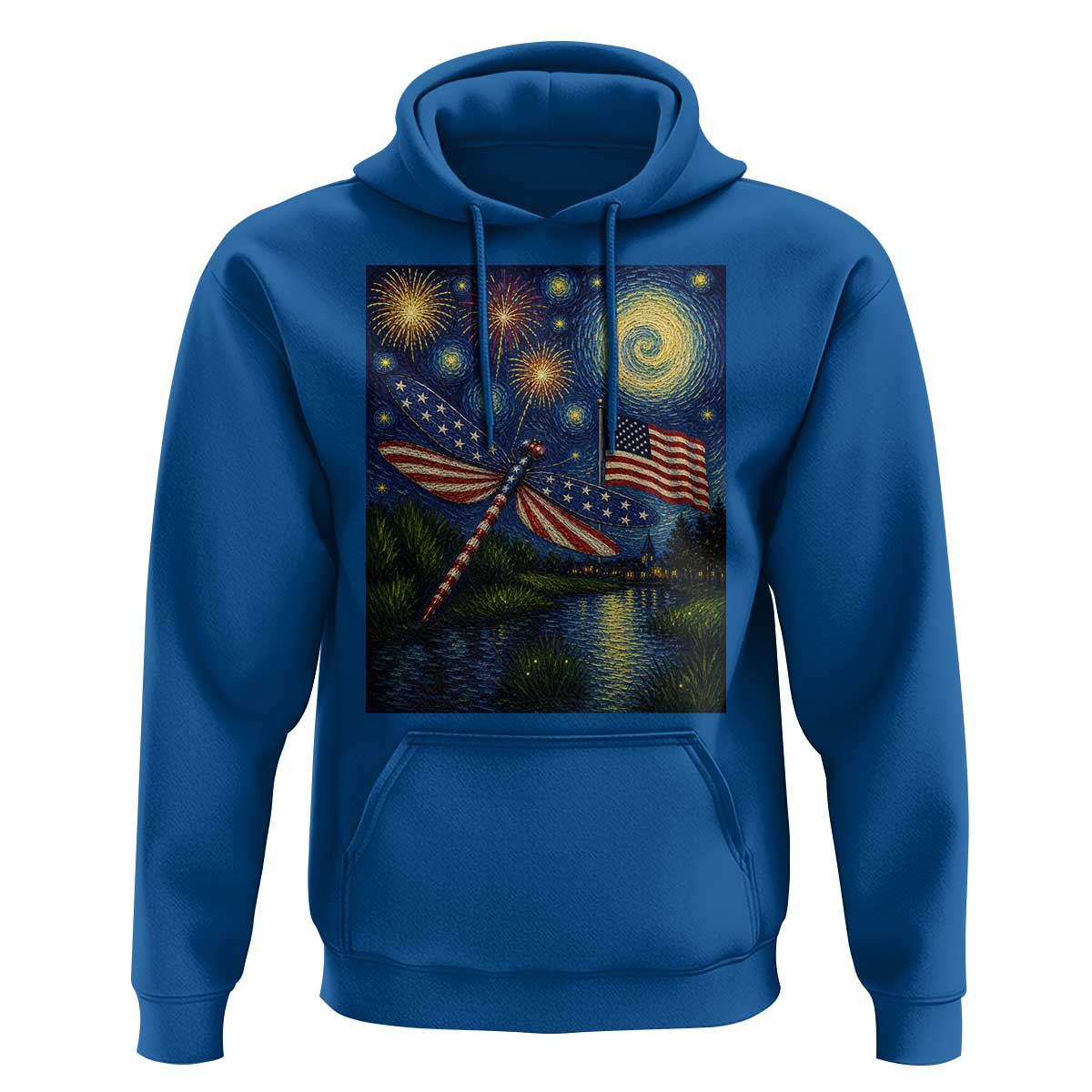 Patriotic Dragonfly Starry Night Swirls Hoodie Nature Lovers