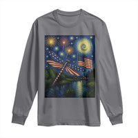 Patriotic Dragonfly Starry Night Swirls Long Sleeve Shirt Nature Lovers