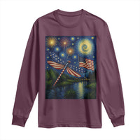Patriotic Dragonfly Starry Night Swirls Long Sleeve Shirt Nature Lovers